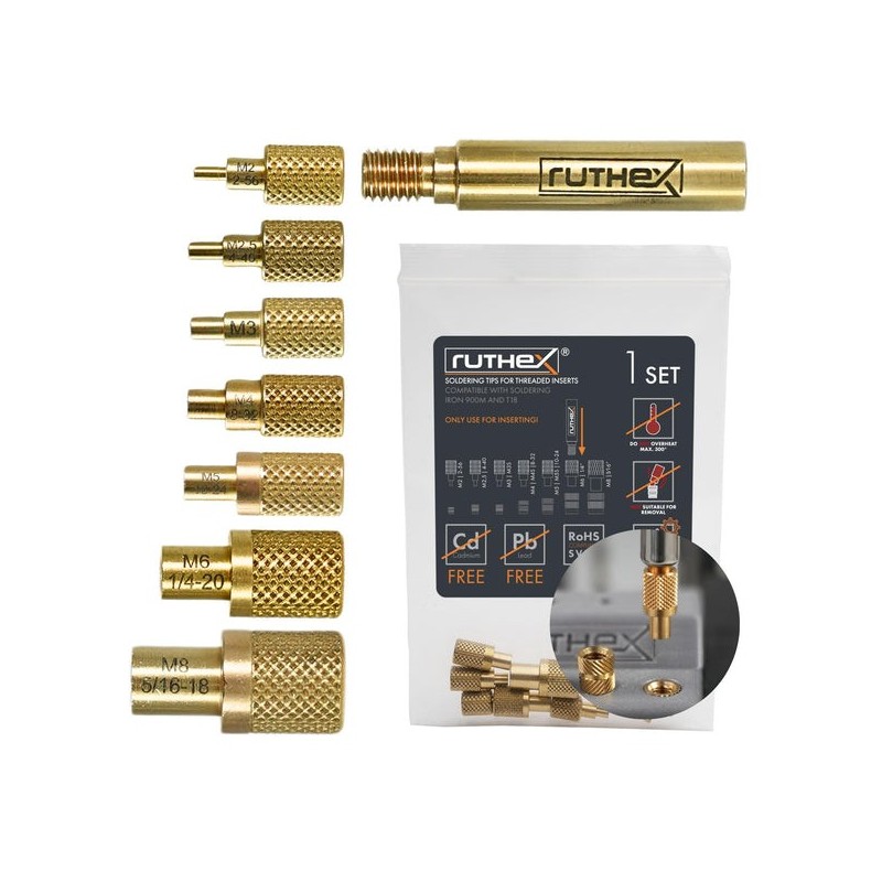 Ruthex Soldering Tips for thread inserts – M2 / M2.5 / M3 / M4 / M5 / M6 / M8 Ruthex Soldering Tips for thread inserts – M2 / M2.5 / M3 / M4 / M5 / M6 / M8