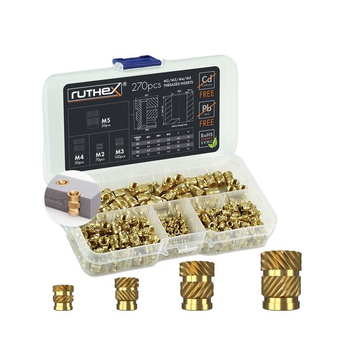 Ruthex M2 / M3 / M4 / M5 Threaded Insert Assortment Box - 270pcs