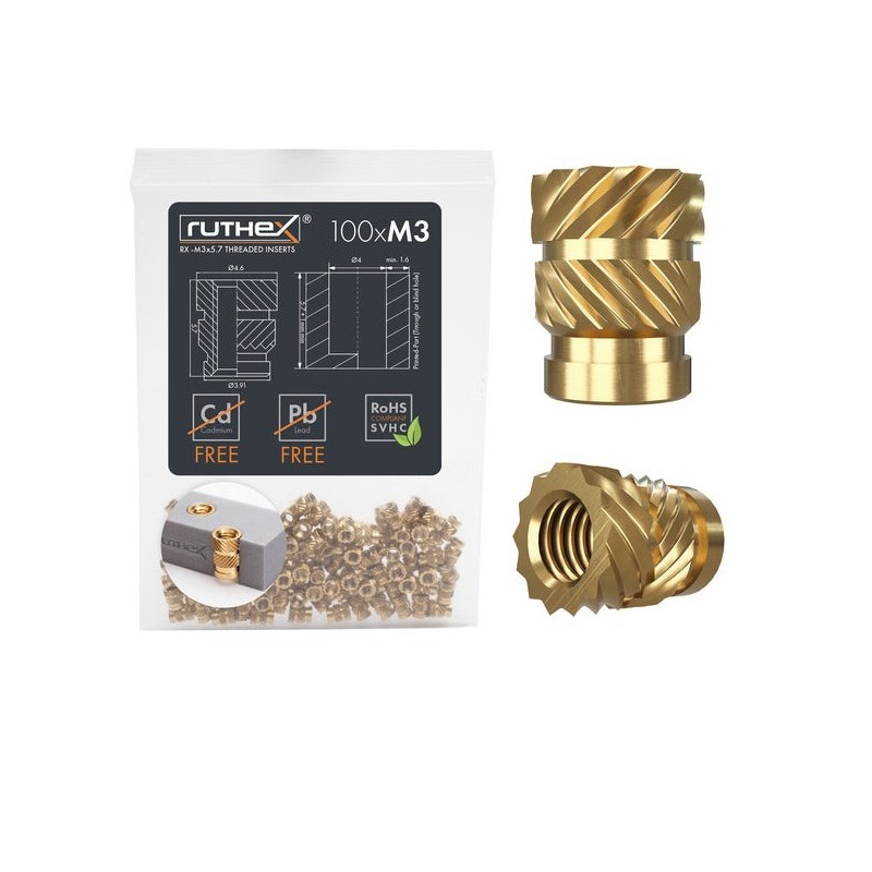 Ruthex M3 threaded insert – Rx-M3x5.7 - 100 pcs