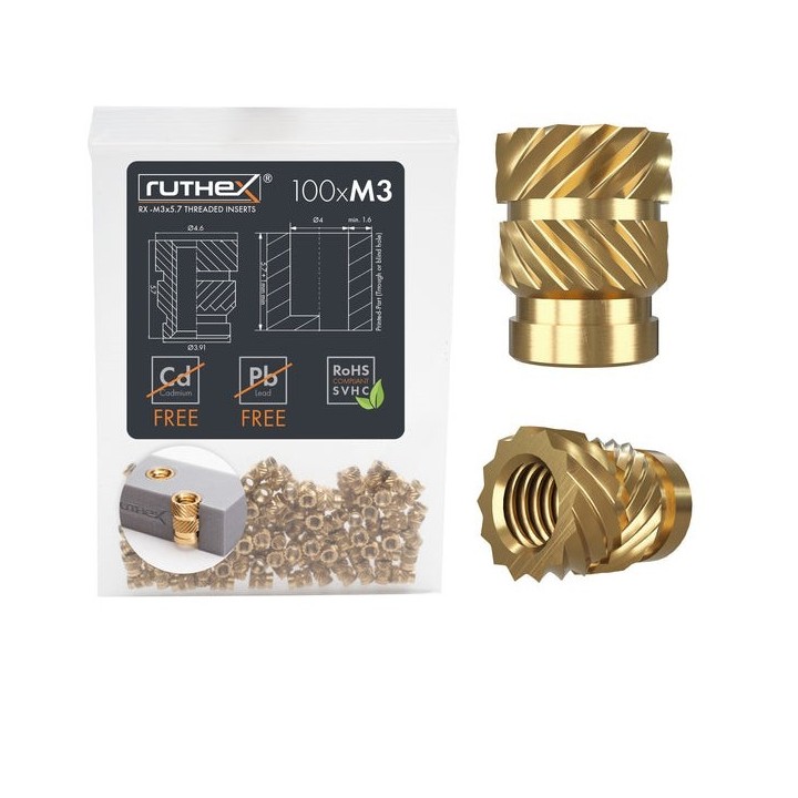 Ruthex M3 threaded insert – Rx-M3x5.7 - 100 pcs