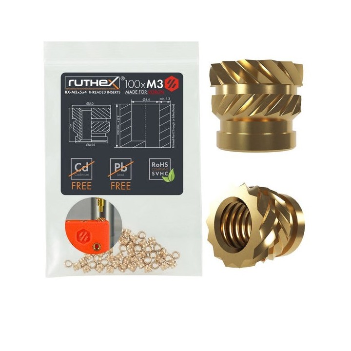 Ruthex M3 threaded insert for VORON – Rx-M3x5x4 - 100 pcs