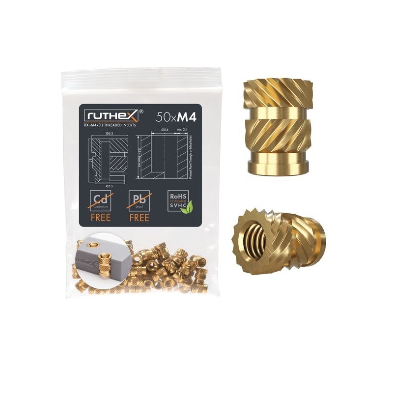 Ruthex M4 threaded insert – Rx-M4x8.1 - 50 pcs Ruthex M4 threaded insert – Rx-M4x8.1 - 50 pcs