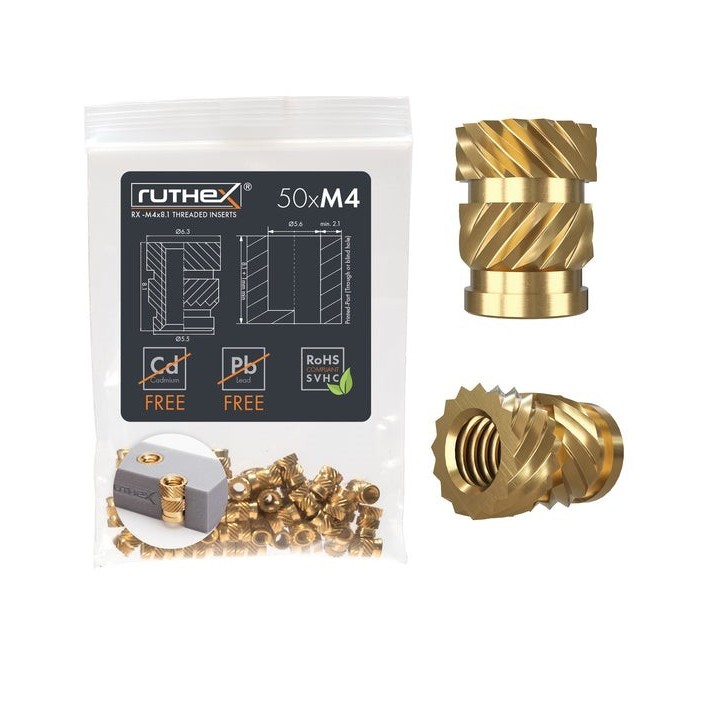 Ruthex M4 threaded insert – Rx-M4x8.1 - 50 pcs