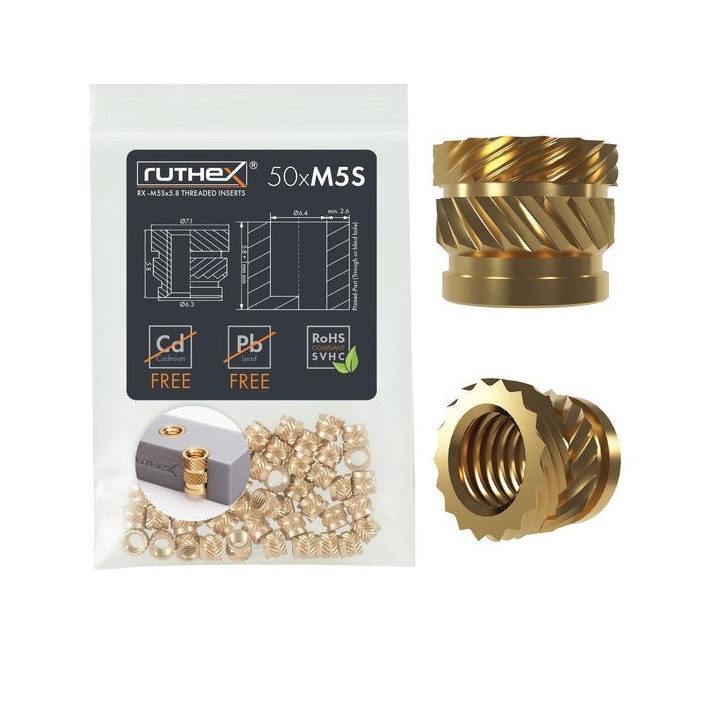 Ruthex M5 Short threaded insert – Rx-M5Sx5.8 - 50 pcs